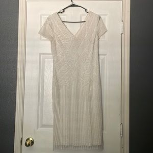 Adrianna Papell beaded sheath off-white v-neck dress 10